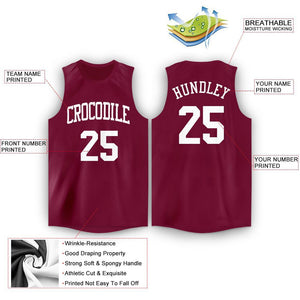 Custom Maroon White Round Neck Basketball Jersey