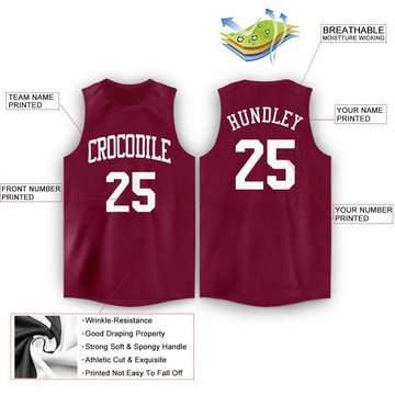 Custom Maroon White Round Neck Basketball Jersey