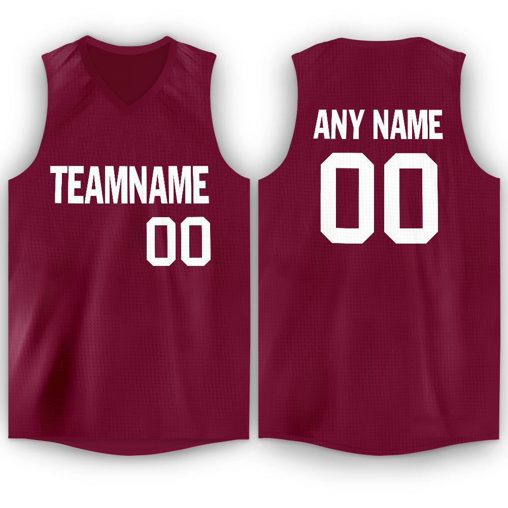 Custom Maroon White V-Neck Basketball Jersey