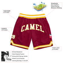 Load image into Gallery viewer, Custom Maroon White-Gold Authentic Throwback Basketball Shorts
