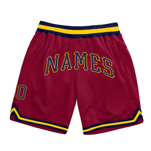 Custom Maroon Navy-Gold Authentic Throwback Basketball Shorts