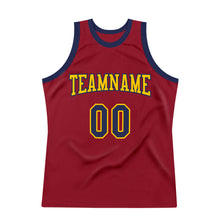 Load image into Gallery viewer, Custom Maroon Navy-Gold Authentic Throwback Basketball Jersey
