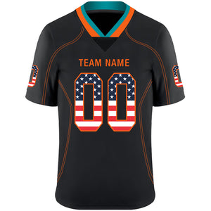 Custom Lights Out Black Orange-Aqua USA Flag Fashion Football Jersey