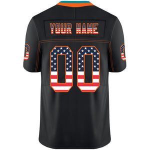 Custom Lights Out Black Orange-Aqua USA Flag Fashion Football Jersey