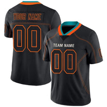 Load image into Gallery viewer, Custom Lights Out Black Orange-Aqua Football Jersey
