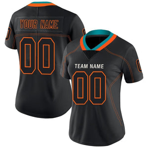 Custom Lights Out Black Orange-Aqua Football Jersey