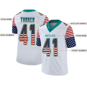 Custom White Aqua-Orange USA Flag Fashion Football Jersey