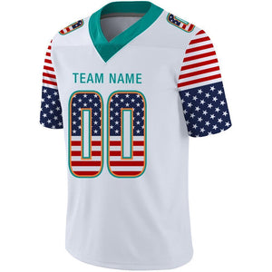 Custom White Aqua-Orange USA Flag Fashion Football Jersey