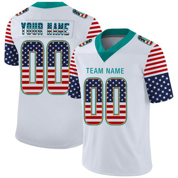 Custom White Aqua-Orange USA Flag Fashion Football Jersey