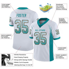 Load image into Gallery viewer, Custom White Aqua-Orange Mesh Drift Fashion Football Jersey
