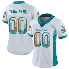 Load image into Gallery viewer, Custom White Aqua-Orange Mesh Drift Fashion Football Jersey
