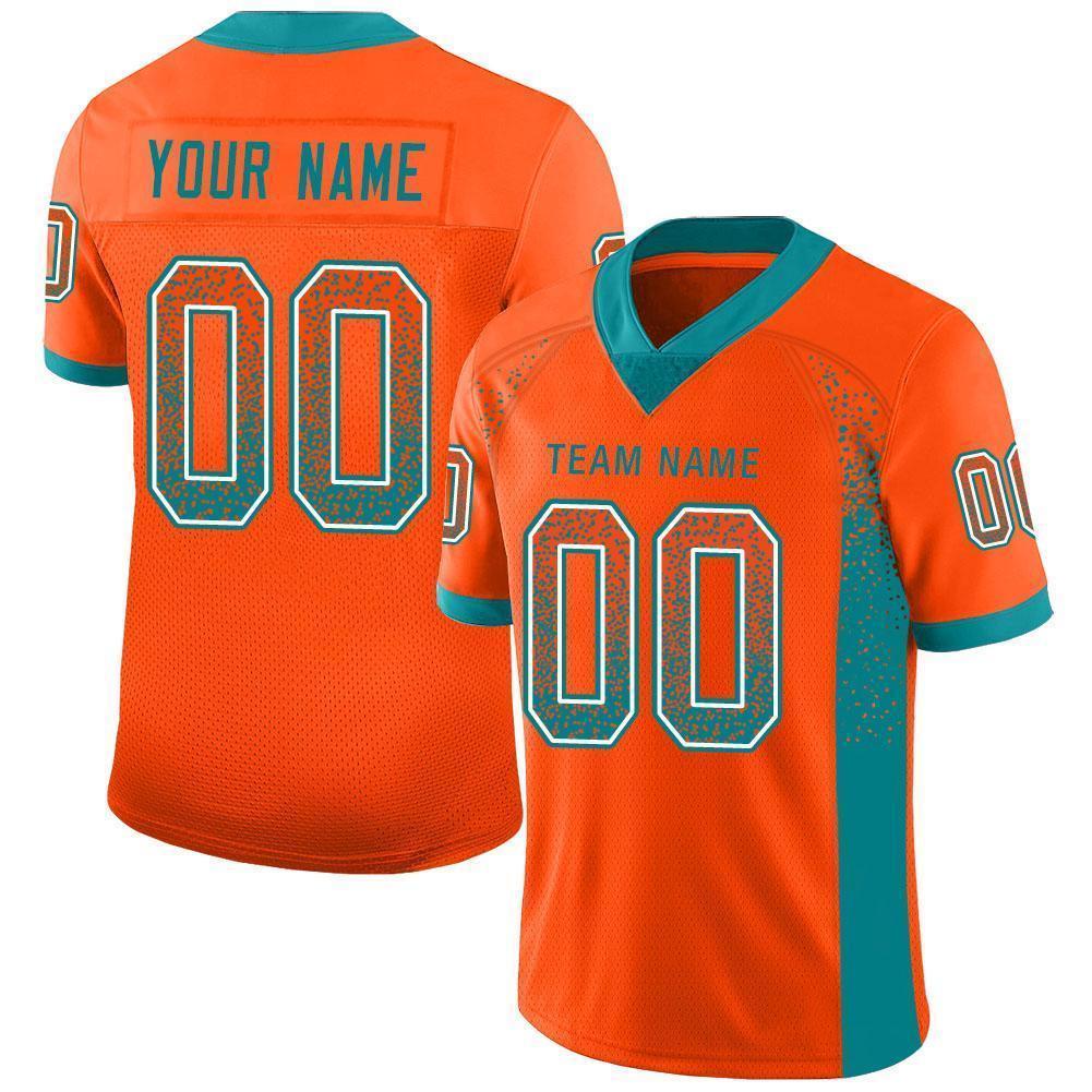 Custom Orange Aqua-White Mesh Drift Fashion Football Jersey