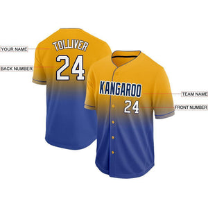 Custom Gold White-Royal Fade Baseball Jersey