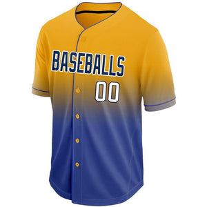 Custom Gold White-Royal Fade Baseball Jersey
