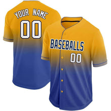Load image into Gallery viewer, Custom Gold White-Royal Fade Baseball Jersey
