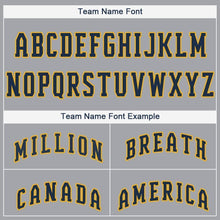 Load image into Gallery viewer, Custom Gray Navy-Gold Baseball Jersey
