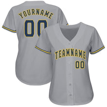 Load image into Gallery viewer, Custom Gray Navy-Gold Baseball Jersey
