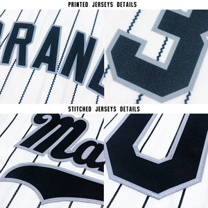 Custom White Royal Strip Navy-Gold Baseball Jersey