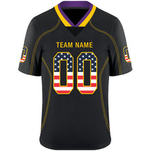 Load image into Gallery viewer, Custom Lights Out Black Gold-Purple USA Flag Fashion Football Jersey
