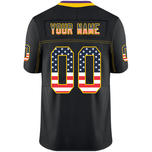 Custom Lights Out Black Gold-Purple USA Flag Fashion Football Jersey