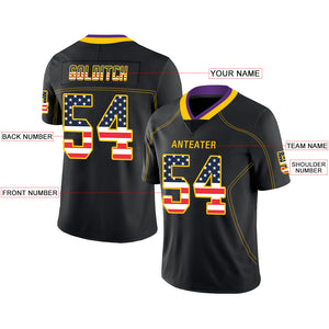 Custom Lights Out Black Gold-Purple USA Flag Fashion Football Jersey