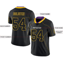 Load image into Gallery viewer, Custom Lights Out Black Gold-Purple Football Jersey
