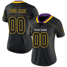 Load image into Gallery viewer, Custom Lights Out Black Gold-Purple Football Jersey
