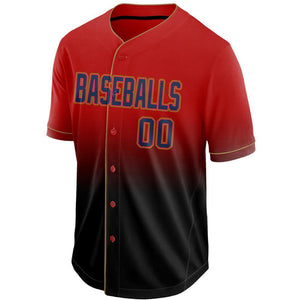 Custom Red Navy-Black Fade Baseball Jersey