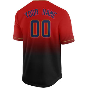 Custom Red Navy-Black Fade Baseball Jersey