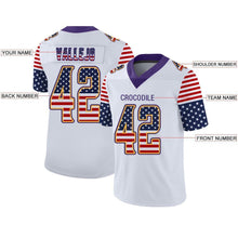 Load image into Gallery viewer, Custom White Purple-Gold USA Flag Fashion Football Jersey

