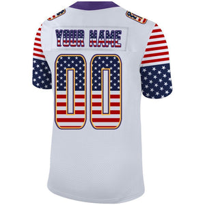 Custom White Purple-Gold USA Flag Fashion Football Jersey