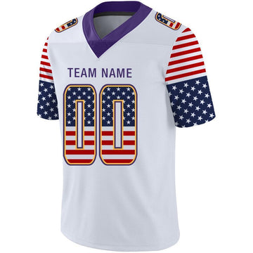 Custom White Purple-Gold USA Flag Fashion Football Jersey