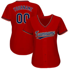 Load image into Gallery viewer, Custom Red Navy-Old Gold Baseball Jersey
