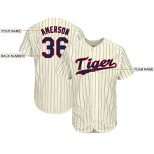 Load image into Gallery viewer, Custom Cream Navy Strip Navy-Red Baseball Jersey
