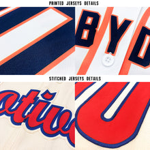 Load image into Gallery viewer, Custom Cream Navy Strip Navy-Red Baseball Jersey
