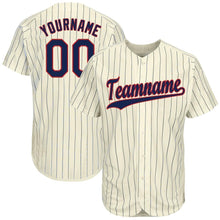 Load image into Gallery viewer, Custom Cream Navy Strip Navy-Red Baseball Jersey
