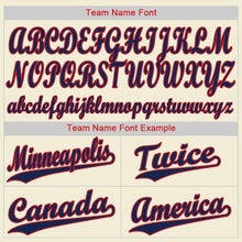 Load image into Gallery viewer, Custom Cream Navy Strip Navy-Red Baseball Jersey
