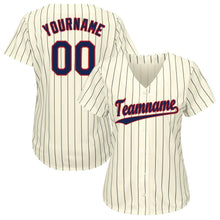 Load image into Gallery viewer, Custom Cream Navy Strip Navy-Red Baseball Jersey
