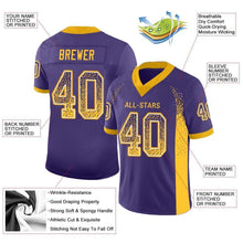 Load image into Gallery viewer, Custom Purple Gold-White Mesh Drift Fashion Football Jersey

