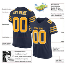 Load image into Gallery viewer, Custom Navy Gold-White Mesh Authentic Football Jersey
