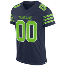 Load image into Gallery viewer, Custom Navy Neon Green-White Mesh Authentic Football Jersey
