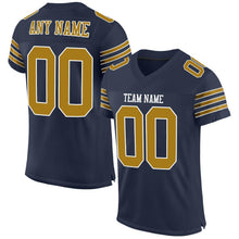 Load image into Gallery viewer, Custom Navy Old Gold-White Mesh Authentic Football Jersey
