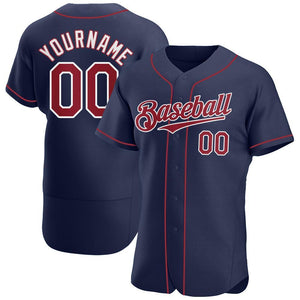 Custom Navy Red-White Authentic Baseball Jersey