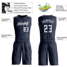 Load image into Gallery viewer, Custom Navy White Round Neck Suit Basketball Jersey
