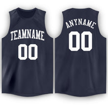Load image into Gallery viewer, Custom Navy White Round Neck Basketball Jersey
