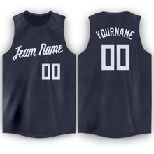 Load image into Gallery viewer, Custom Navy White Round Neck Basketball Jersey
