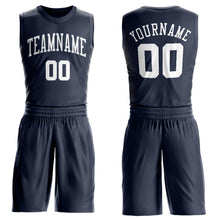 Load image into Gallery viewer, Custom Navy White Round Neck Suit Basketball Jersey
