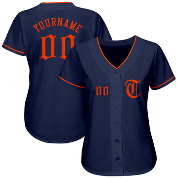 Custom Navy Orange Authentic Baseball Jersey