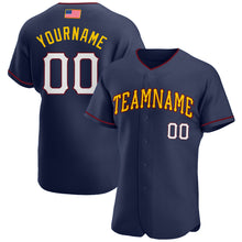 Load image into Gallery viewer, Custom Navy White-Gold Authentic American Flag Fashion Baseball Jersey

