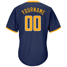 Load image into Gallery viewer, Custom Navy Gold-White Authentic Throwback Rib-Knit Baseball Jersey Shirt
